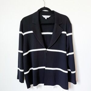 Exclusively Misook Black & White Striped Cardigan Womens XL Collar Career Work